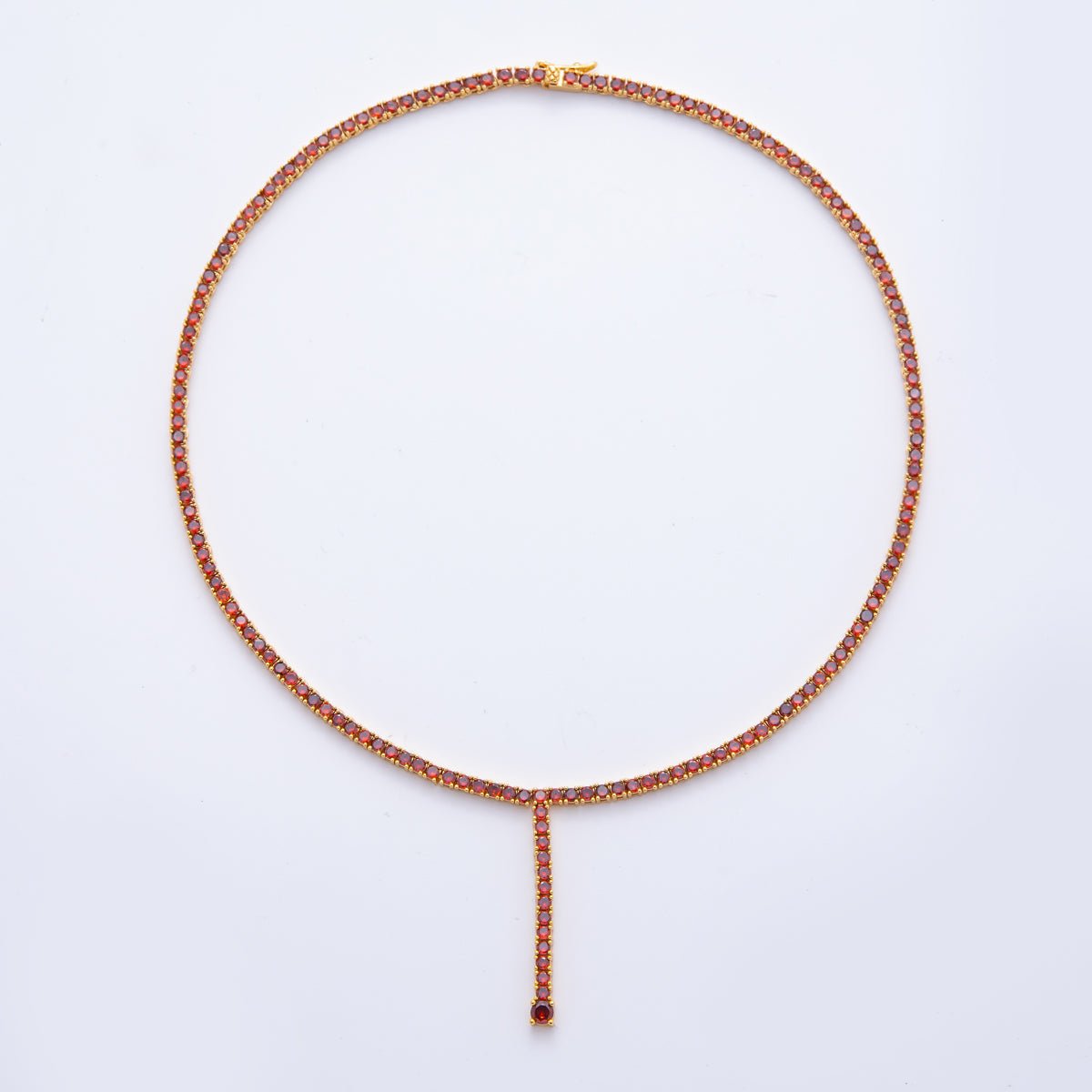 18K Gold Filled 3.2mm Pink, Purple, Red, Clear CZ Tennis Chain Lariat 16 Inch Necklace | WA - 2241 ~ WA - 3265 - DLUXCA