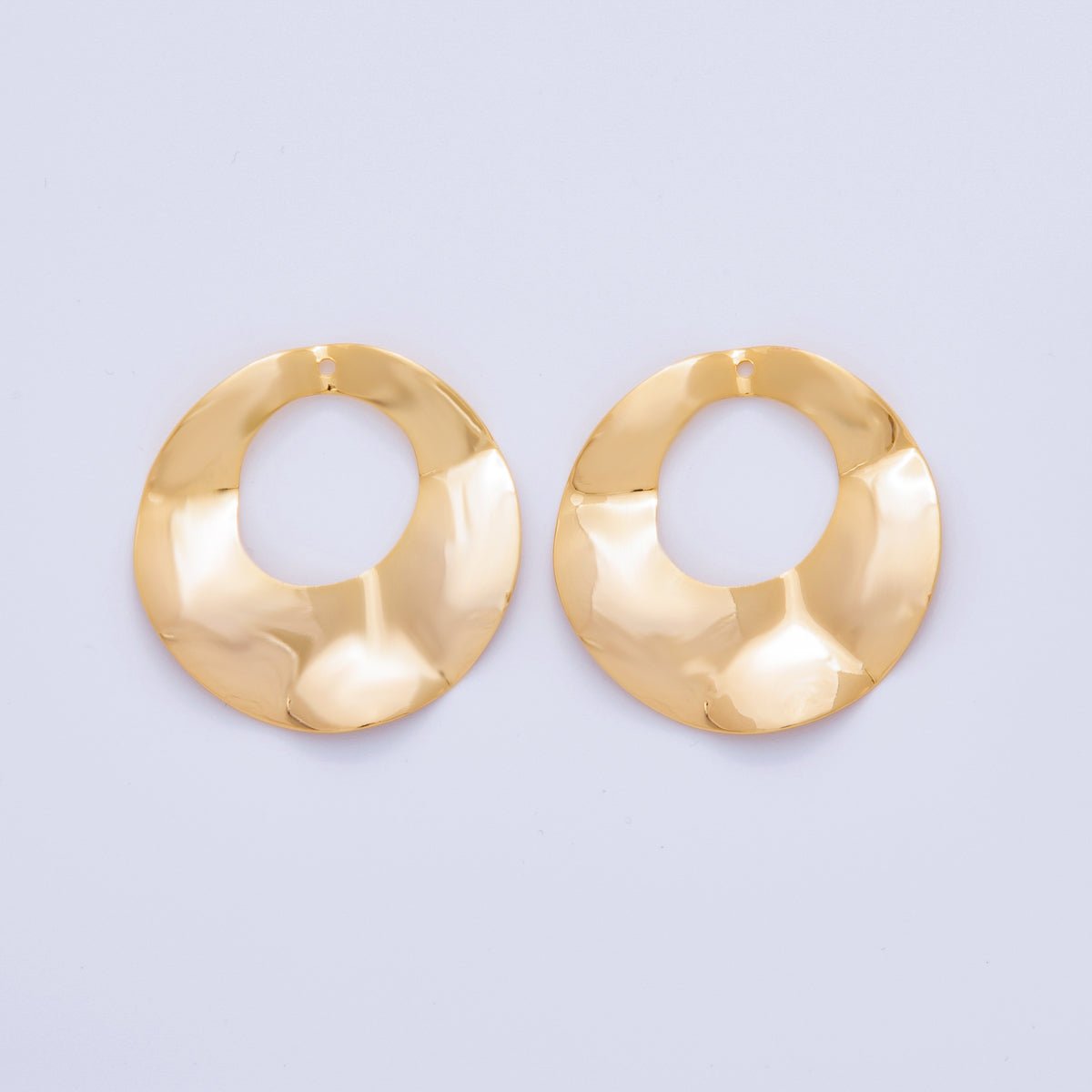 18K Gold Filled 33.5mm Hammered Round Donut Thin Charm Finding | Z1177 - DLUXCA