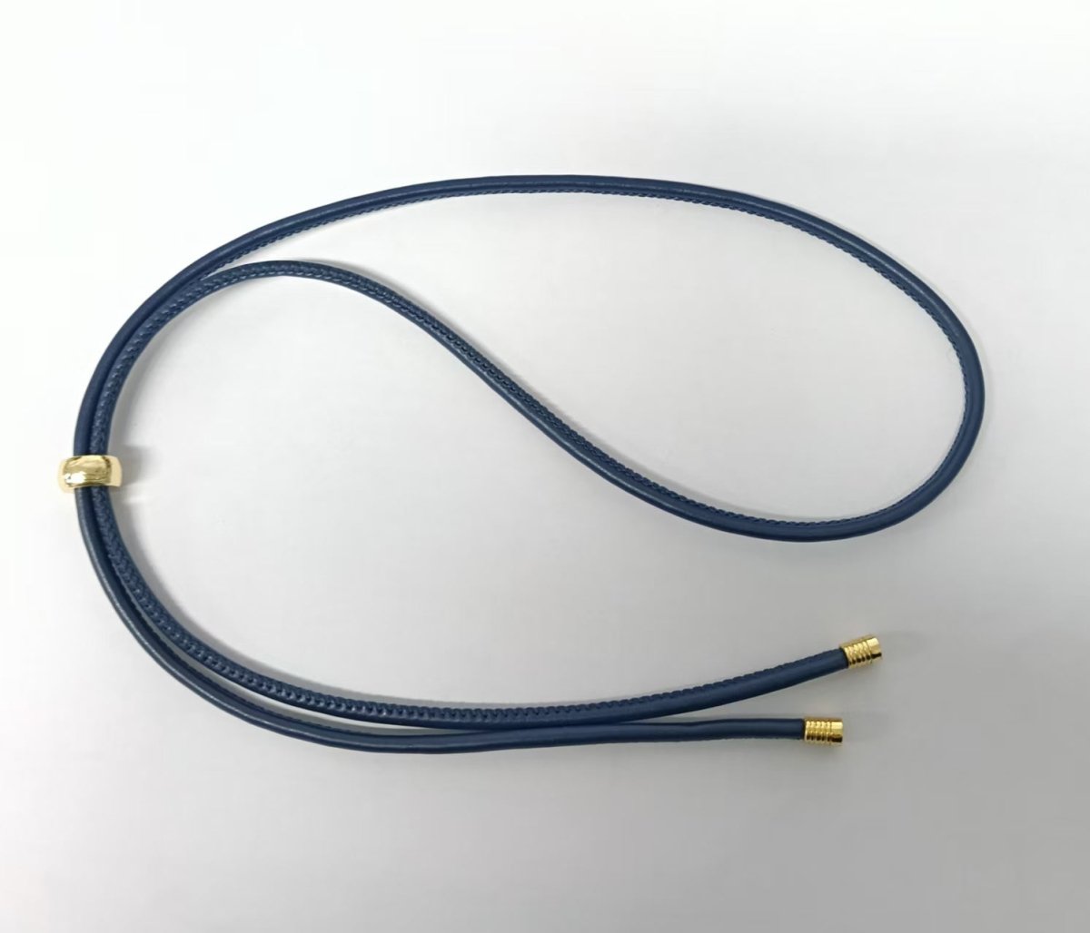 18K Gold Filled 3.3mm Blue Faux Leather Slide Bolo Lariat Chain 15.75 Inch Necklace | WA-04144 - DLUXCA