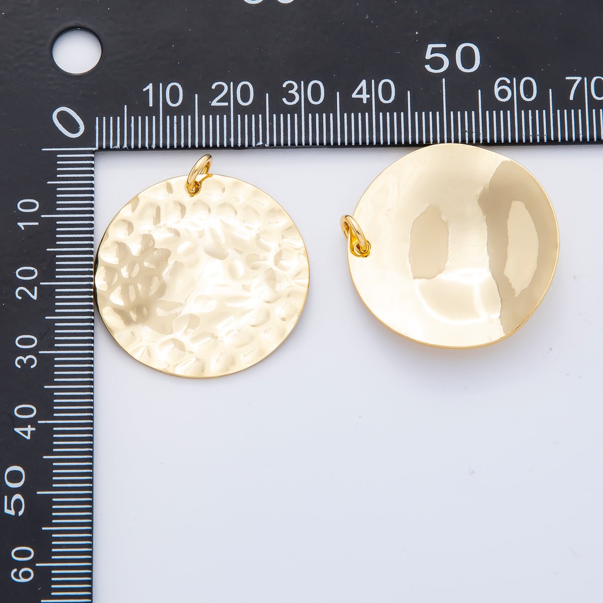 18K Gold Filled 33mm Hammered Round Coin Shape Charm | N - A1798 - DLUXCA