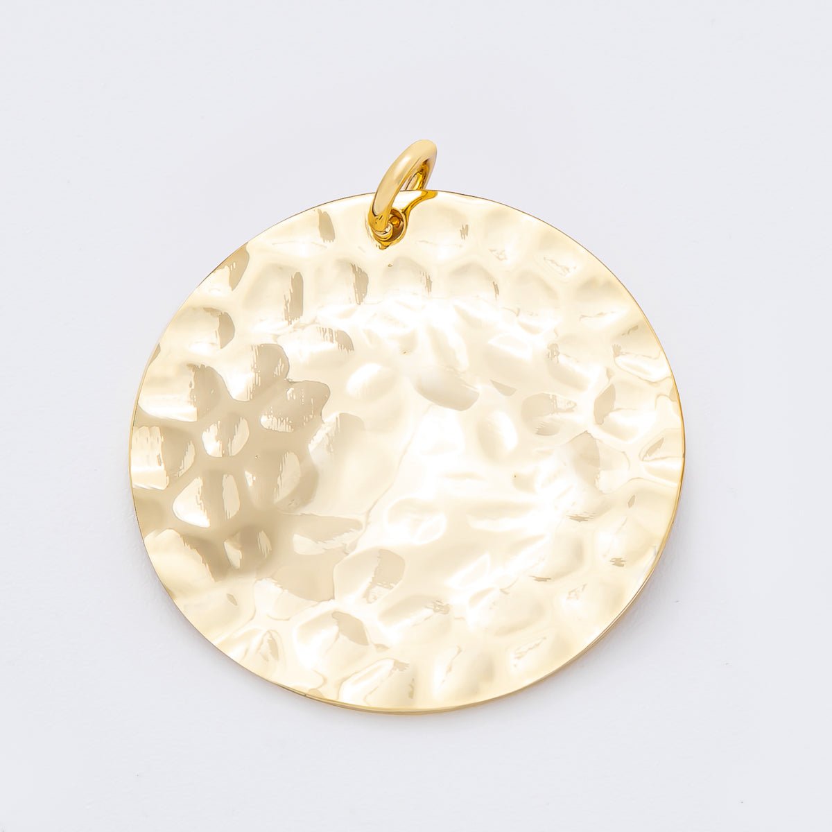 18K Gold Filled 33mm Hammered Round Coin Shape Charm | N - A1798 - DLUXCA