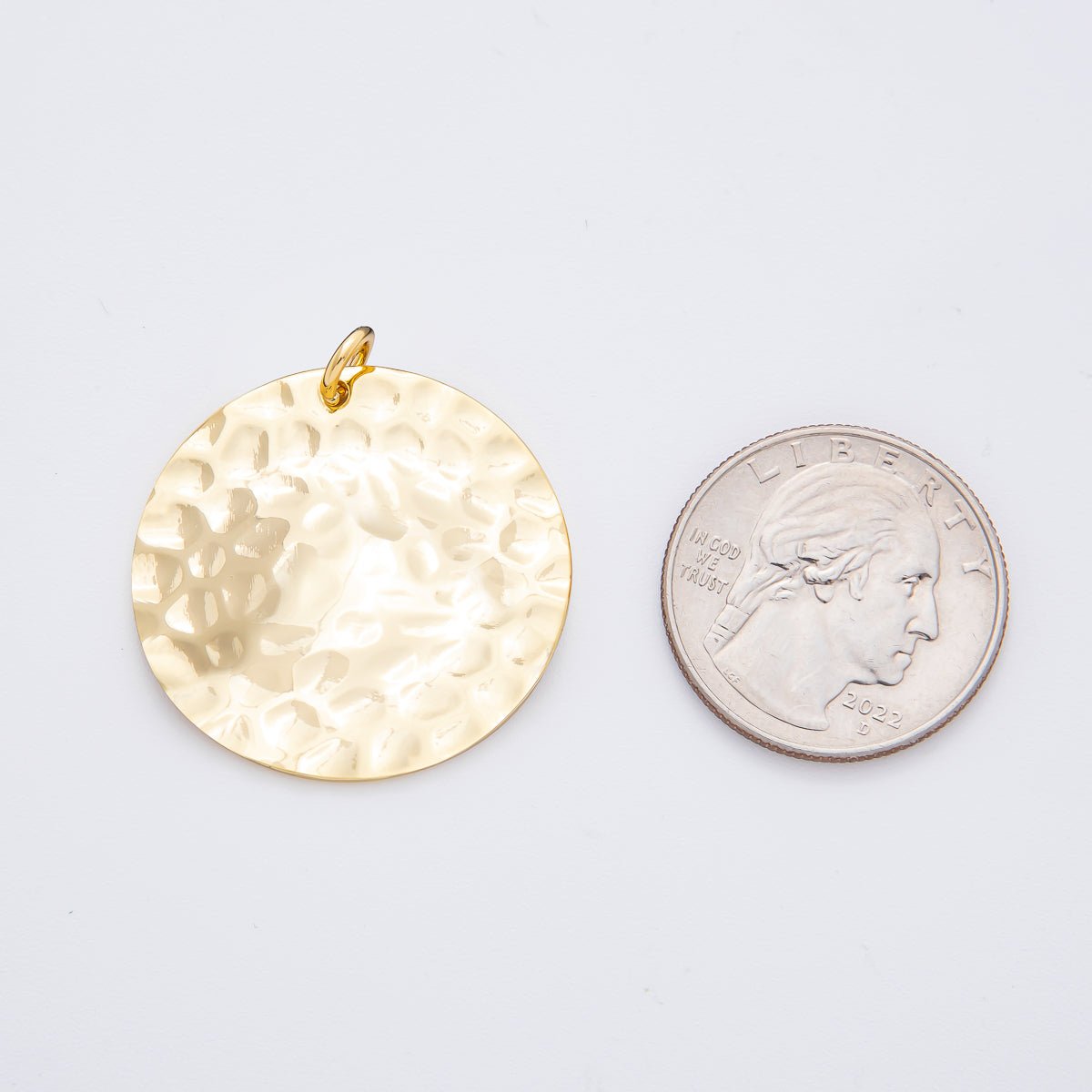 18K Gold Filled 33mm Hammered Round Coin Shape Charm | N - A1798 - DLUXCA