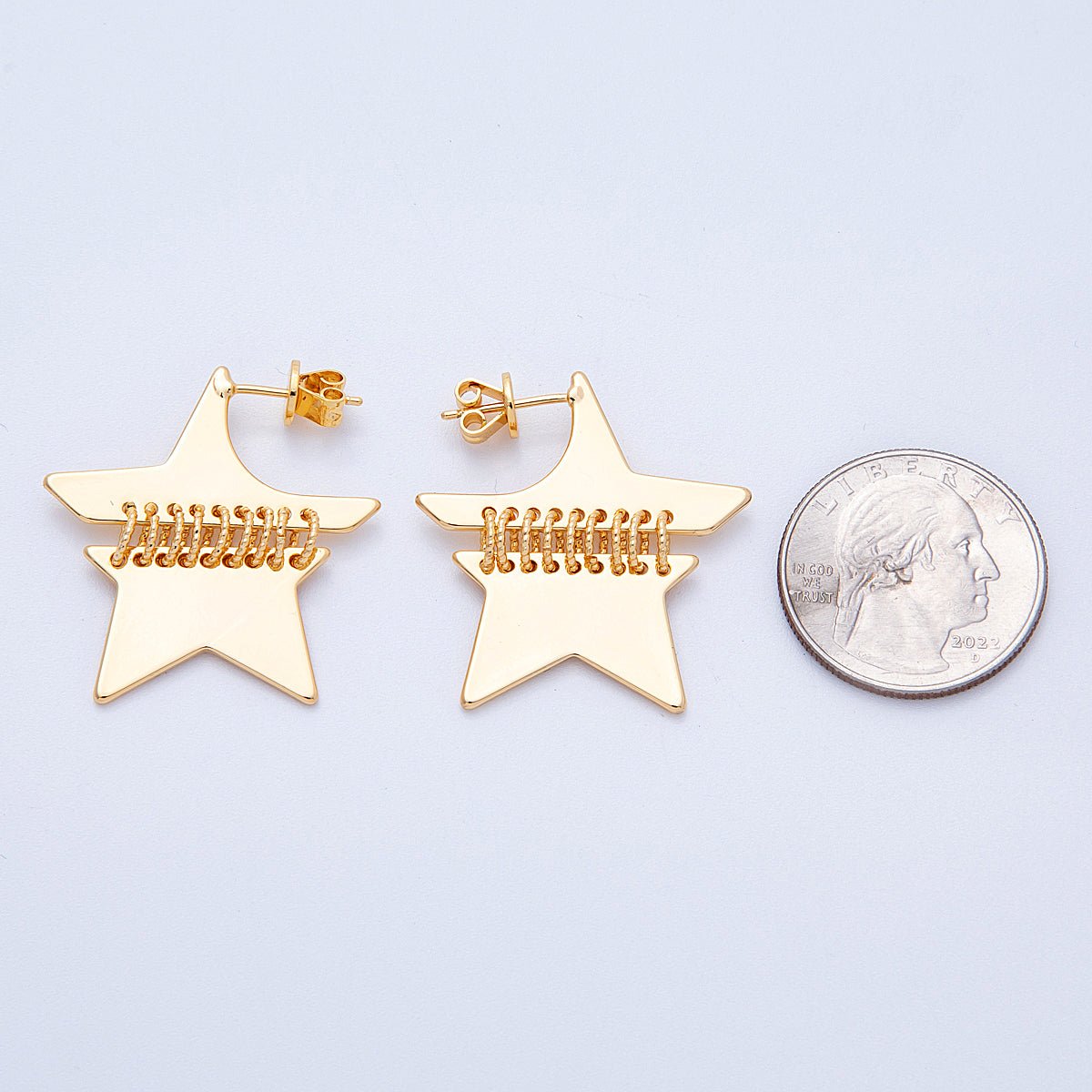18K Gold Filled 33mm Minimalist Celestial Star Fringe Drop Studs | Earrings - 00196 - DLUXCA