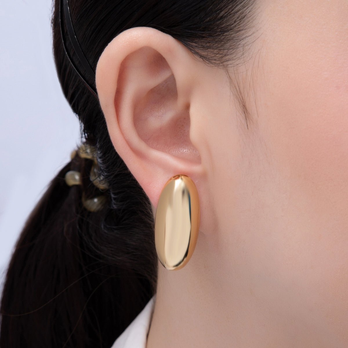 18K Gold Filled 33mm Oval Dome Stud Earrings | AE625 - DLUXCA