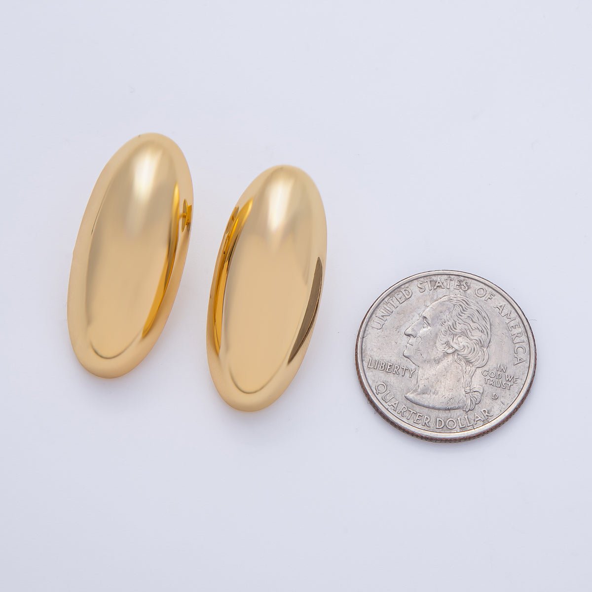 18K Gold Filled 33mm Oval Dome Stud Earrings | AE625 - DLUXCA