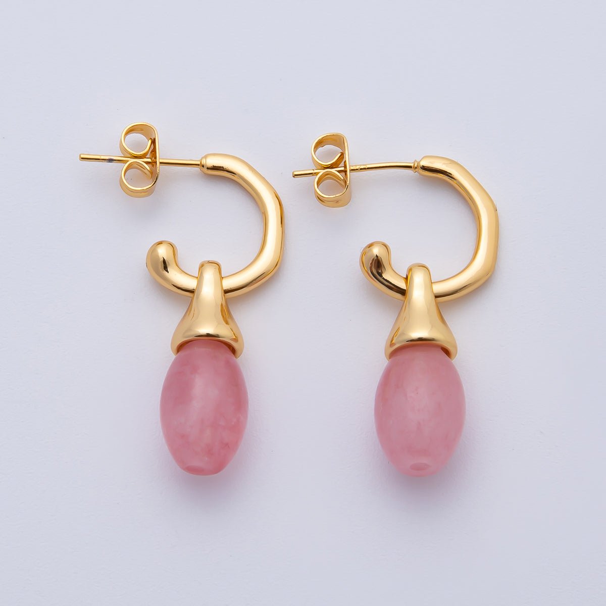 18K Gold Filled 33mm Pink Rose Oval Drop C - Shaped Hoop Earrings | AD1584 - DLUXCA