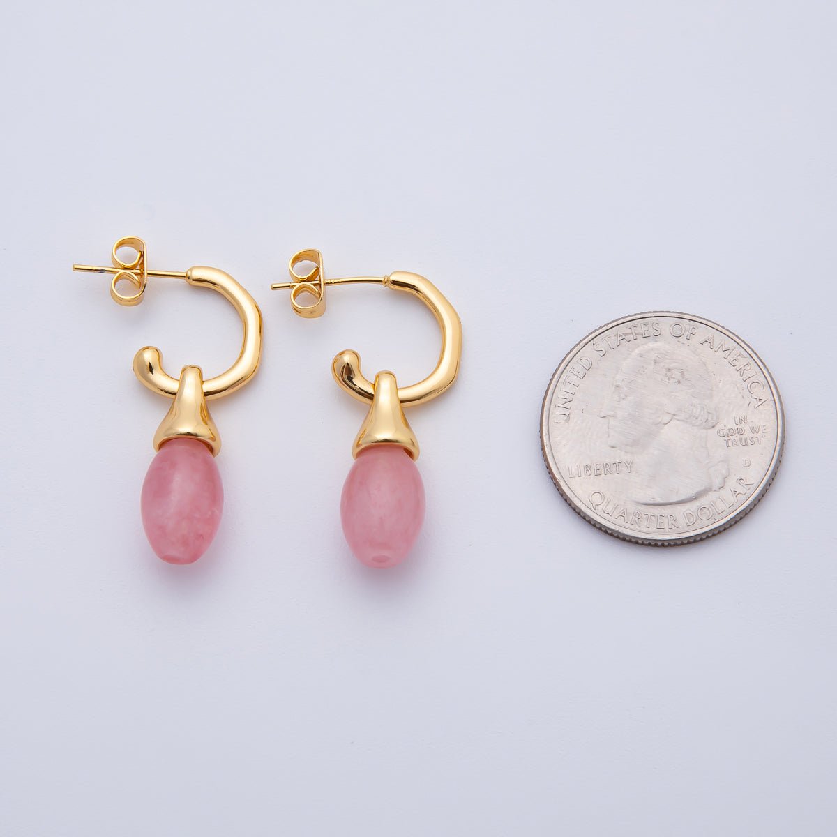 18K Gold Filled 33mm Pink Rose Oval Drop C - Shaped Hoop Earrings | AD1584 - DLUXCA