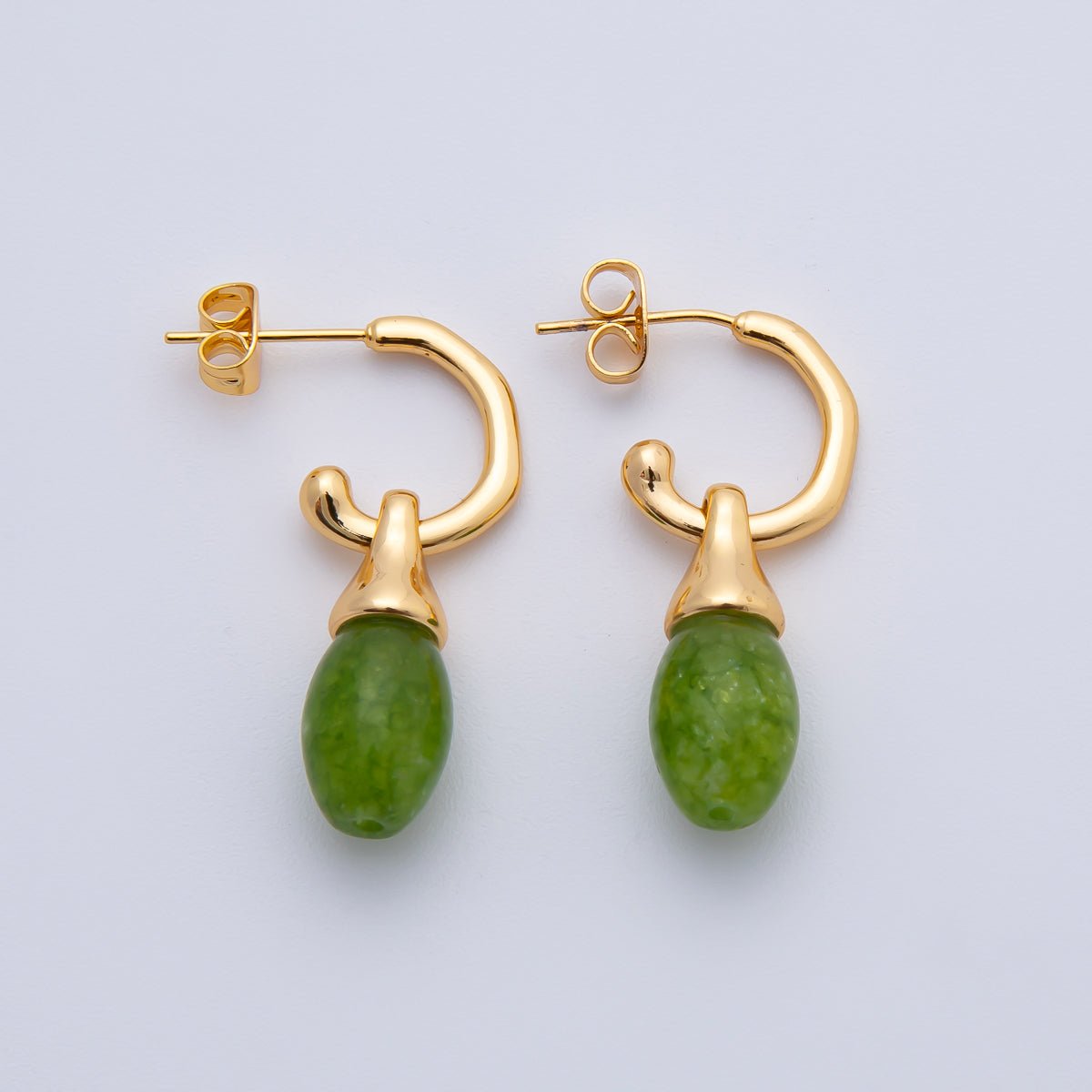 18K Gold Filled 33mm Pink Rose Oval Drop C - Shaped Hoop Earrings | AD1584 - DLUXCA