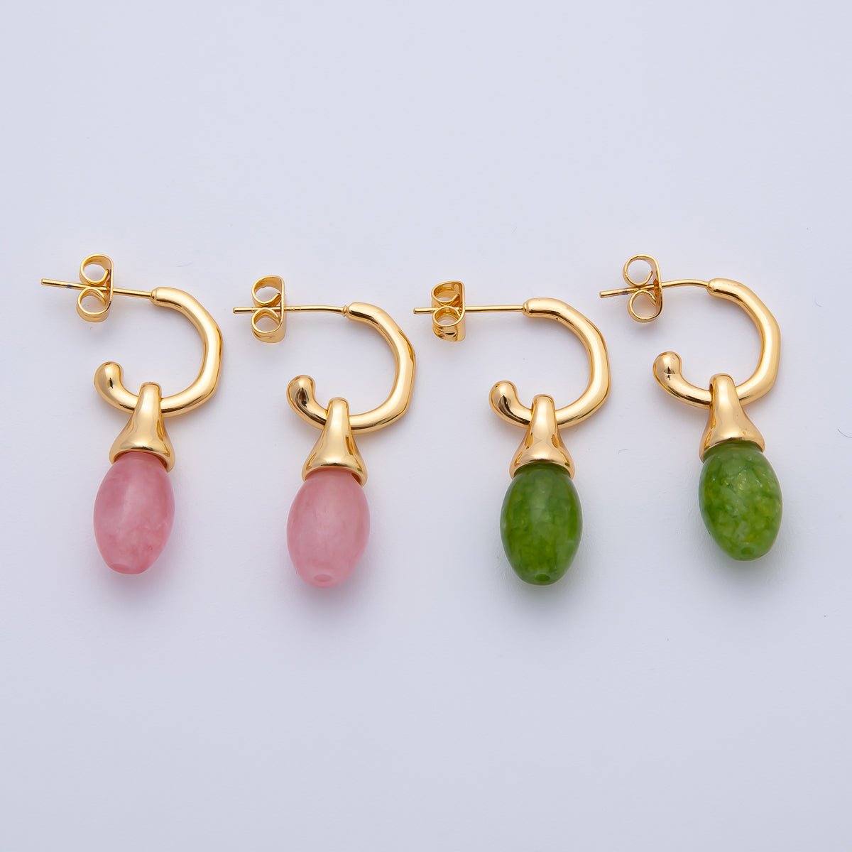 18K Gold Filled 33mm Pink Rose Oval Drop C - Shaped Hoop Earrings | AD1584 - DLUXCA