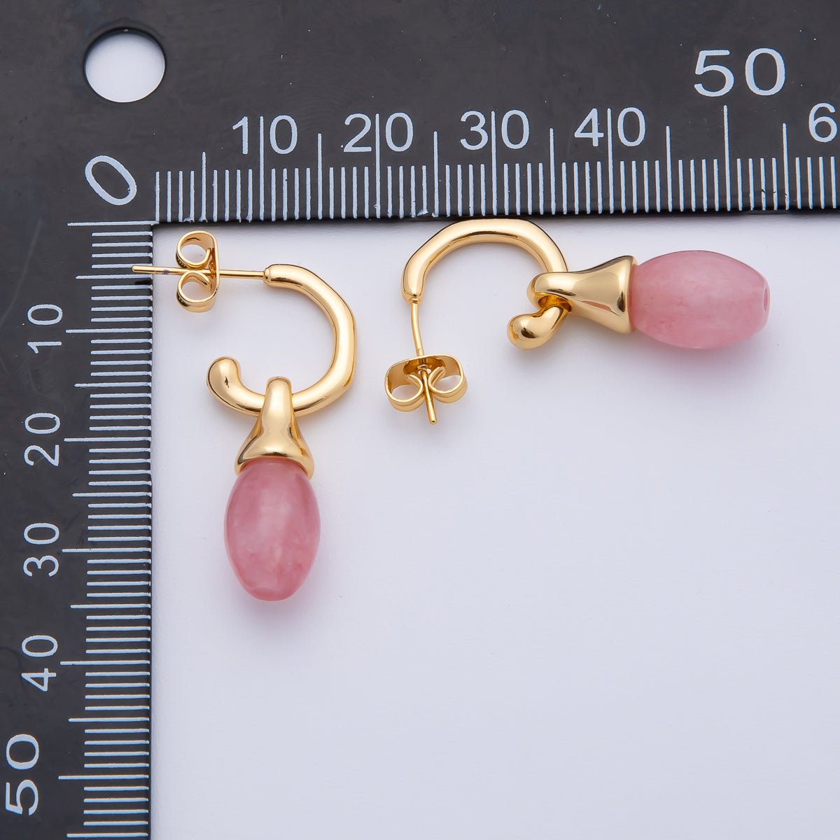 18K Gold Filled 33mm Pink Rose Oval Drop C - Shaped Hoop Earrings | AD1584 - DLUXCA