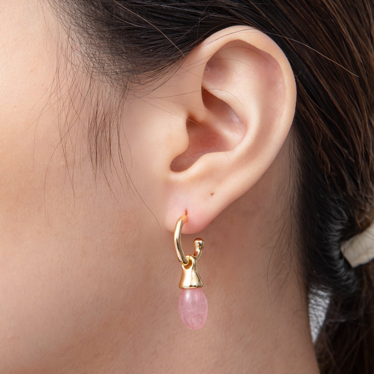 18K Gold Filled 33mm Pink Rose Oval Drop C - Shaped Hoop Earrings | AD1584 - DLUXCA