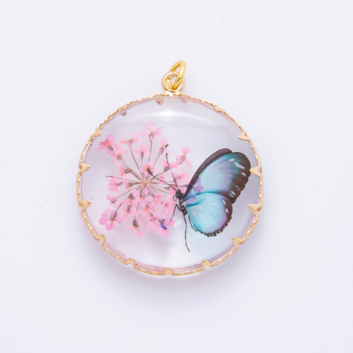 18K Gold Filled 33mm Resin Butterfly Bloom Flowers Charm | AH851 AH852 - DLUXCA