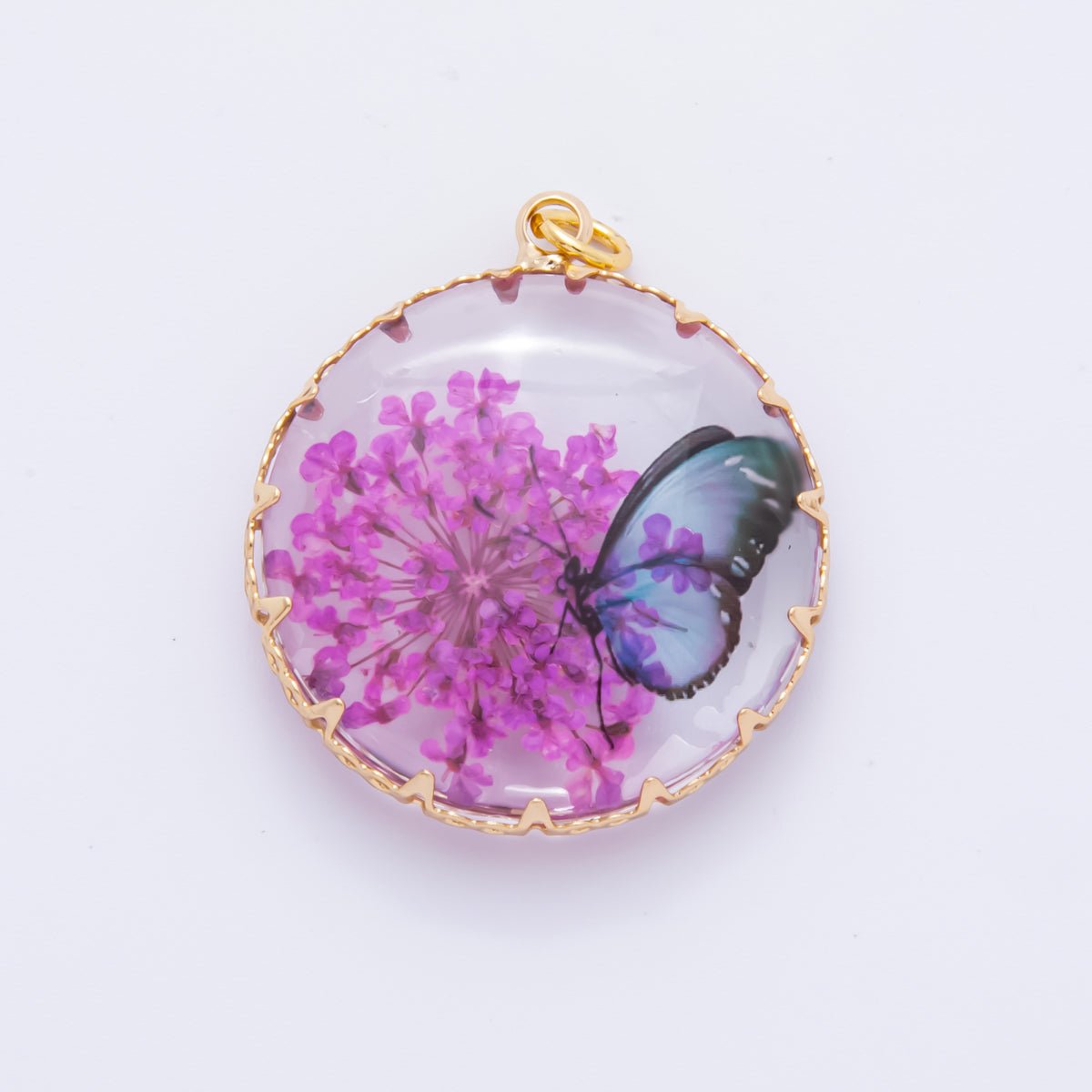 18K Gold Filled 33mm Resin Butterfly Bloom Flowers Charm | AH851 AH852 - DLUXCA