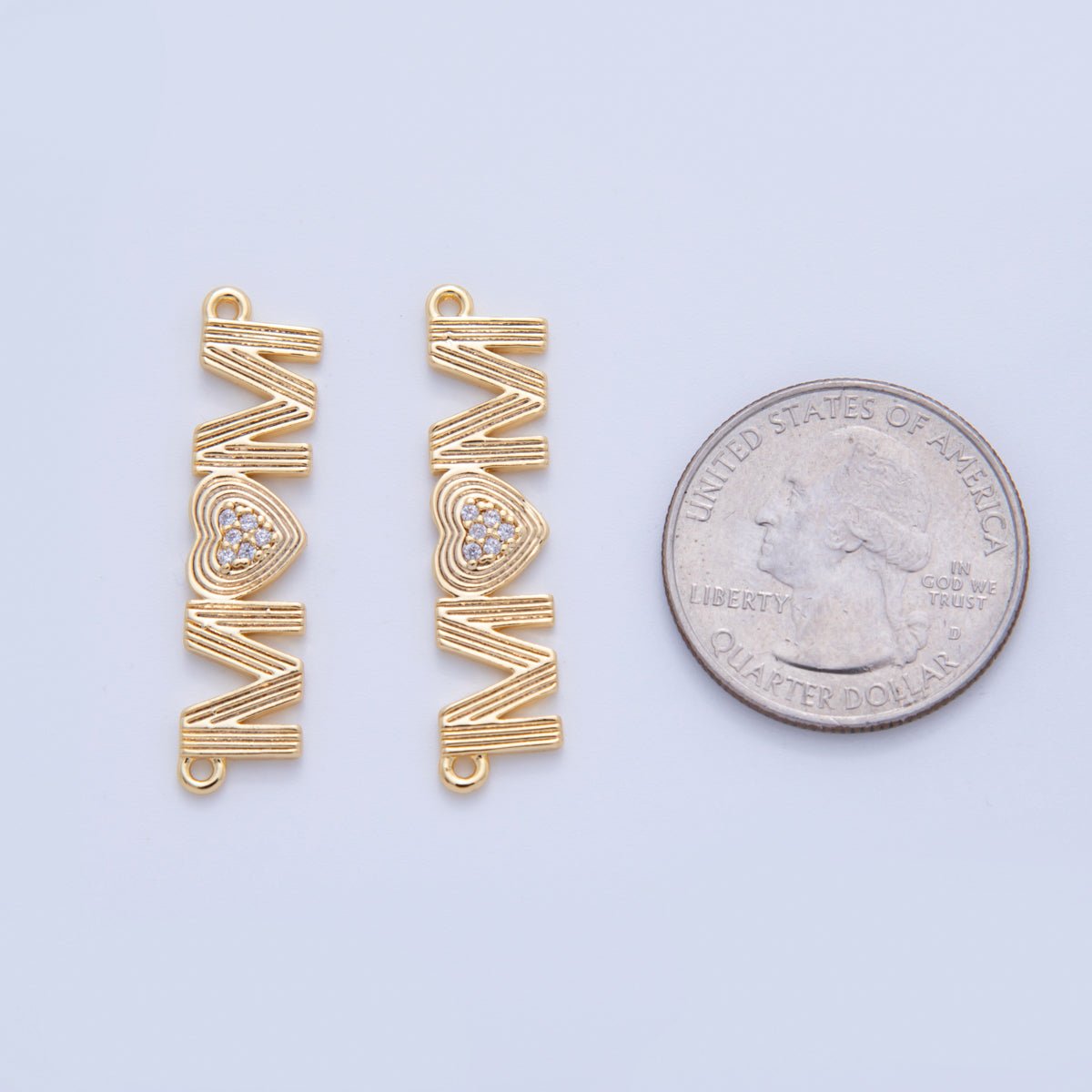 18K Gold Filled 34.5mm Micro Paved CZ Groovy Lined "MOM" Connector | Y045 - DLUXCA