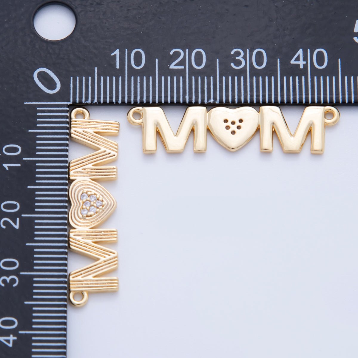 18K Gold Filled 34.5mm Micro Paved CZ Groovy Lined "MOM" Connector | Y045 - DLUXCA