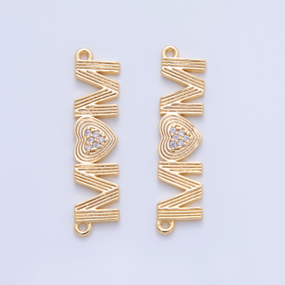 18K Gold Filled 34.5mm Micro Paved CZ Groovy Lined "MOM" Connector | Y045 - DLUXCA