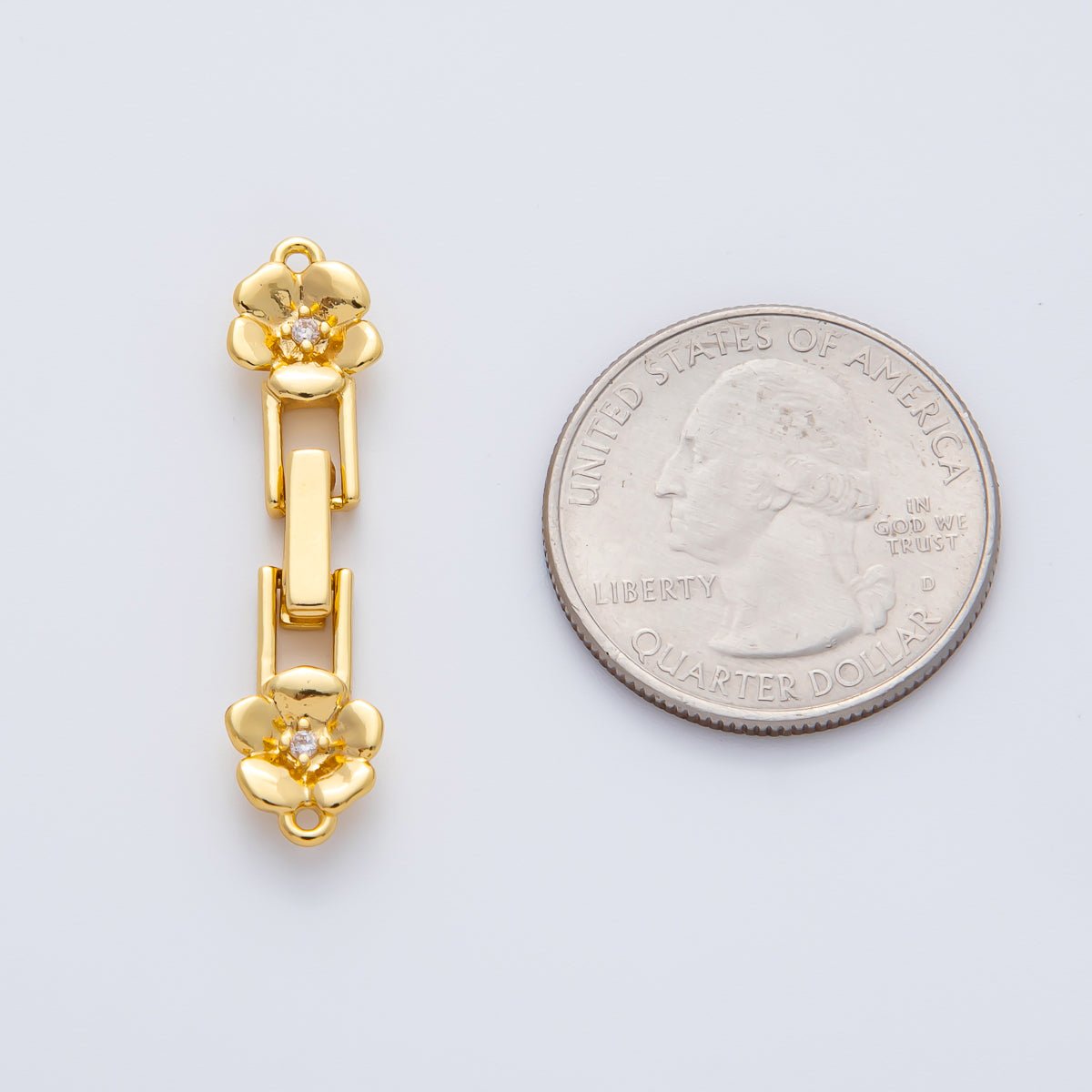 18K Gold Filled 34mm Clear CZ Twin Flower Fold - Over Clasps Closure Finding in Gold & Silver | Z1455 - DLUXCA