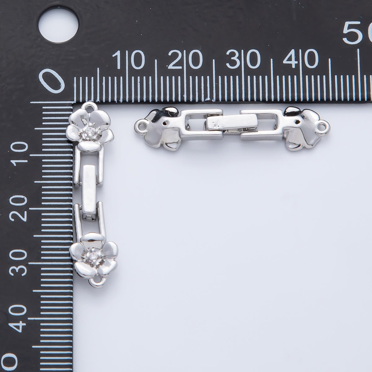 18K Gold Filled 34mm Clear CZ Twin Flower Fold - Over Clasps Closure Finding in Gold & Silver | Z1455 - DLUXCA