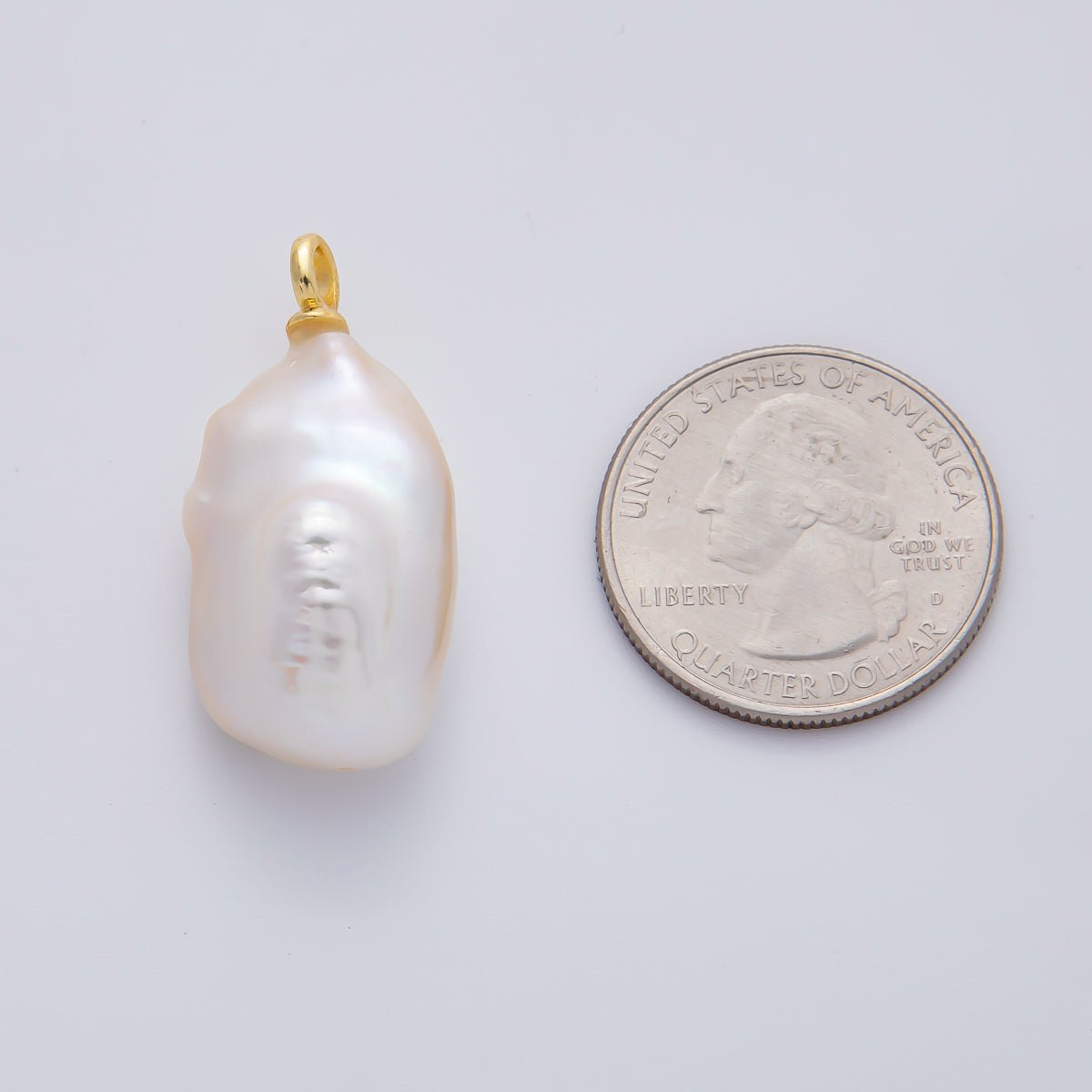 18K Gold Filled 34mm Freshwater Rectangle Baroque Pearl Charm | AF637 - DLUXCA