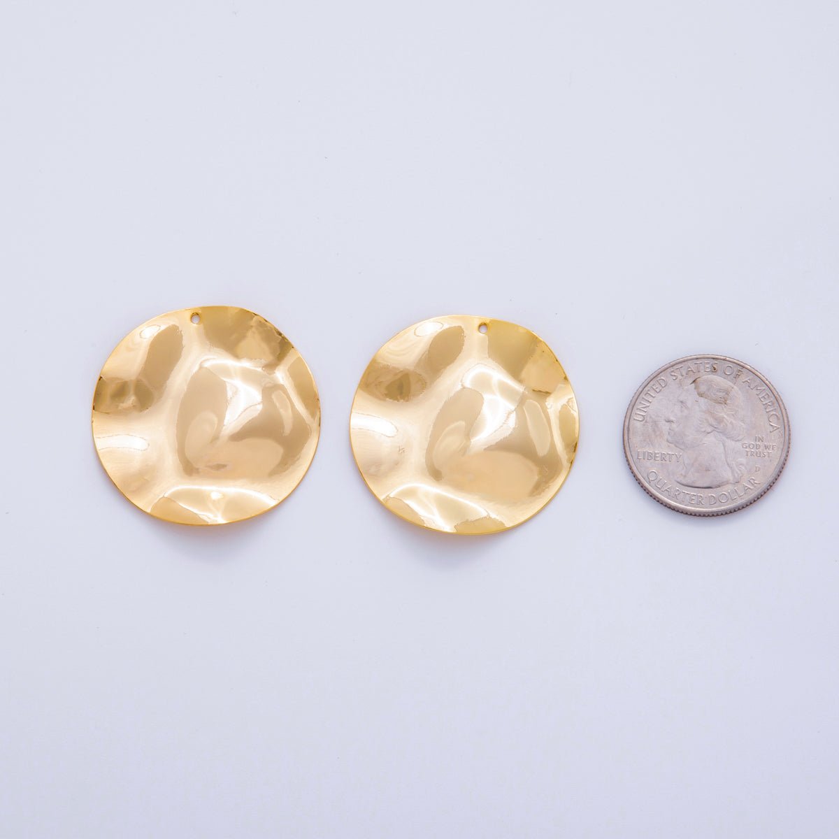 18K Gold Filled 34mm Hammered Round Thin Charm Finding | Z1185 - DLUXCA