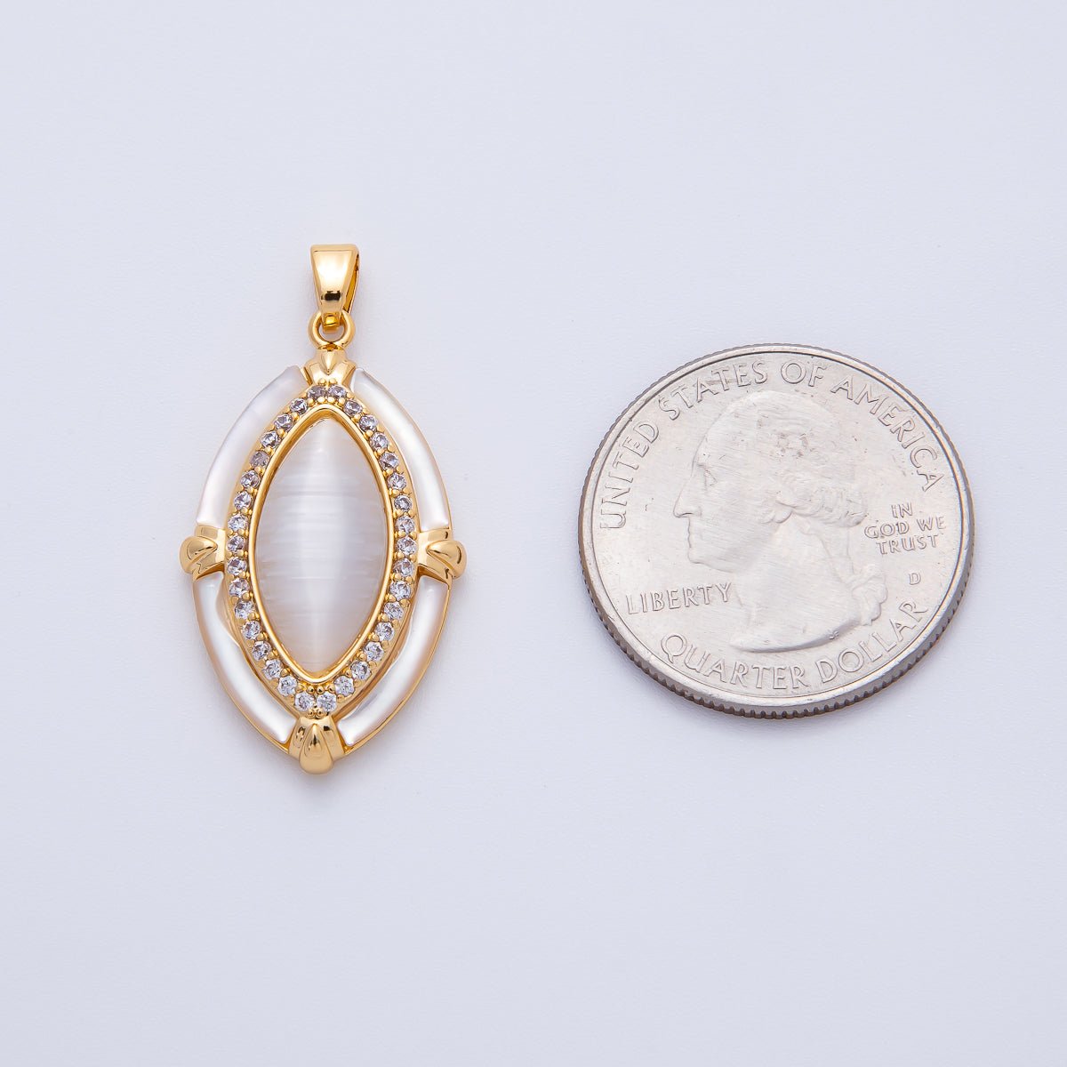 18K Gold Filled 34mm Micro Paved CZ Butterfly Shell Minimalist Oval Medallion Drop Pendant | AF1150 - DLUXCA