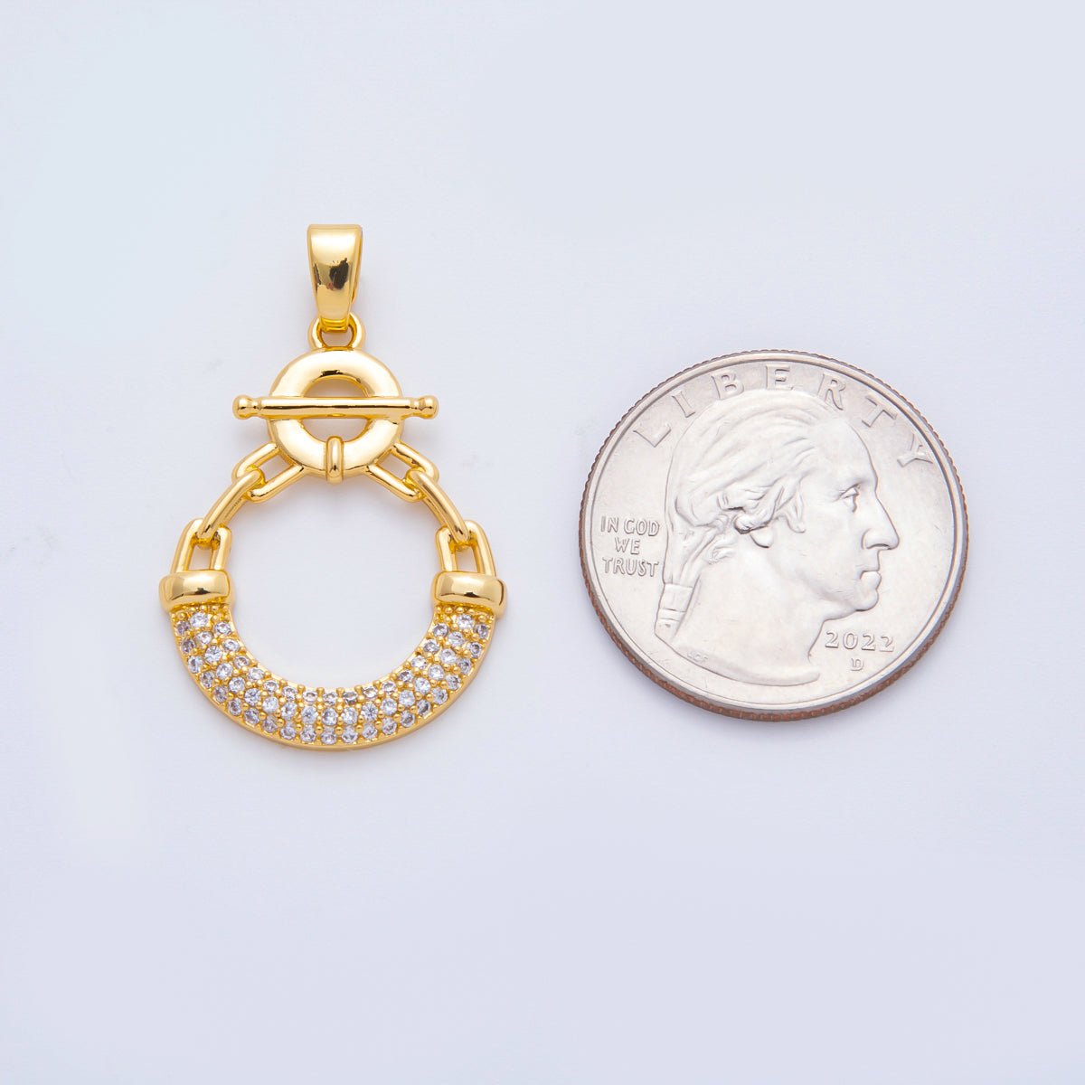 18K Gold Filled 34mm Micro Paved CZ Nautical Round Compass Pendant | AF - A1120 - DLUXCA