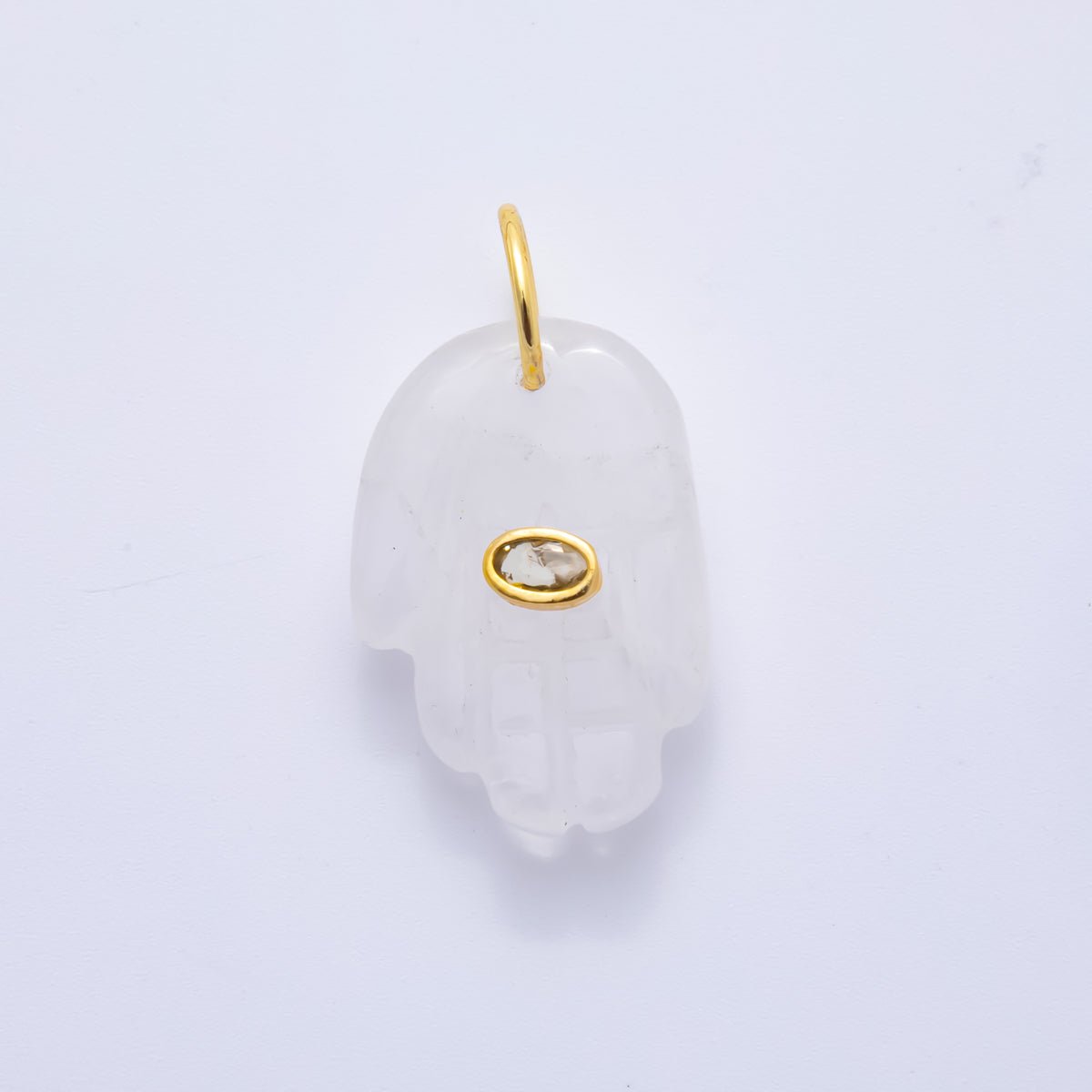 18K Gold Filled 34mm Opal, Ruffle, Carnelian Sacred Hand Palm All - seeing Eye Carving Hand Gemstone Charm | AH887 - AH889 - DLUXCA