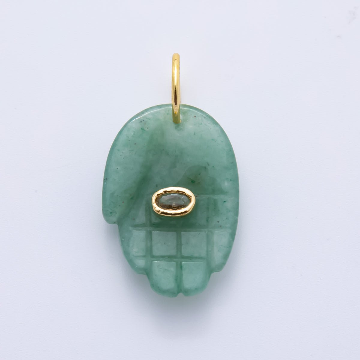 18K Gold Filled 34mm Opal, Ruffle, Carnelian Sacred Hand Palm All - seeing Eye Carving Hand Gemstone Charm | AH887 - AH889 - DLUXCA