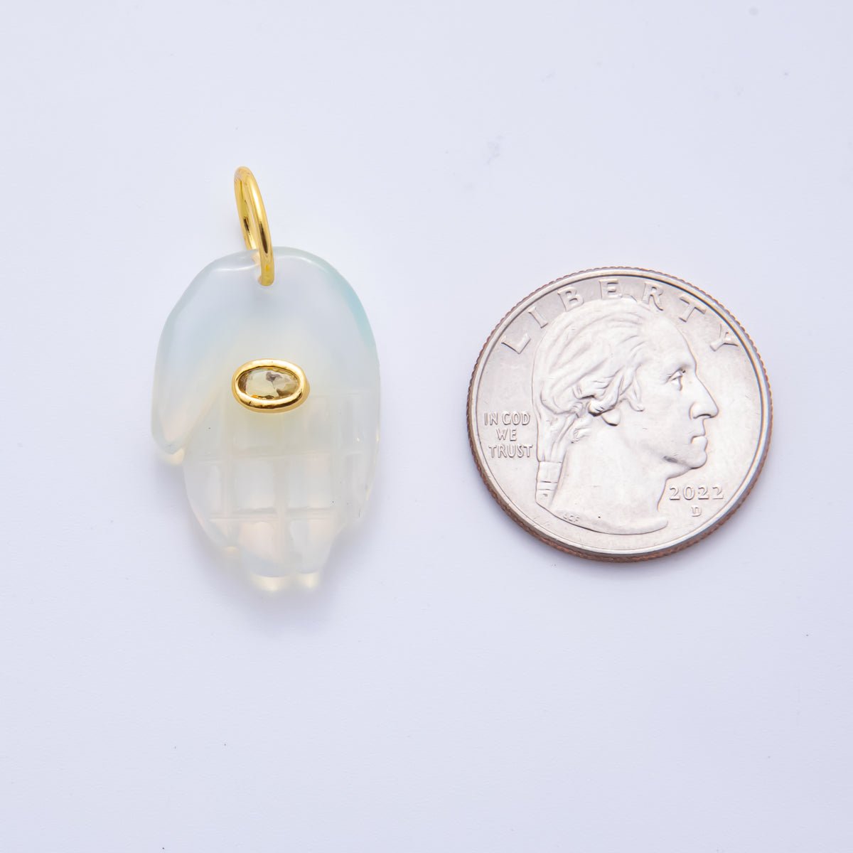 18K Gold Filled 34mm Opal, Ruffle, Carnelian Sacred Hand Palm All - seeing Eye Carving Hand Gemstone Charm | AH887 - AH889 - DLUXCA