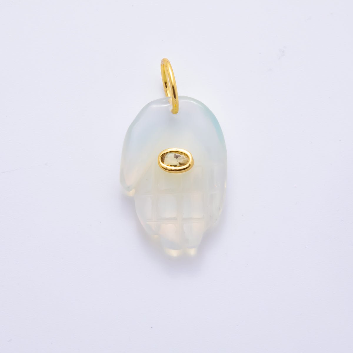 18K Gold Filled 34mm Opal, Ruffle, Carnelian Sacred Hand Palm All - seeing Eye Carving Hand Gemstone Charm | AH887 - AH889 - DLUXCA