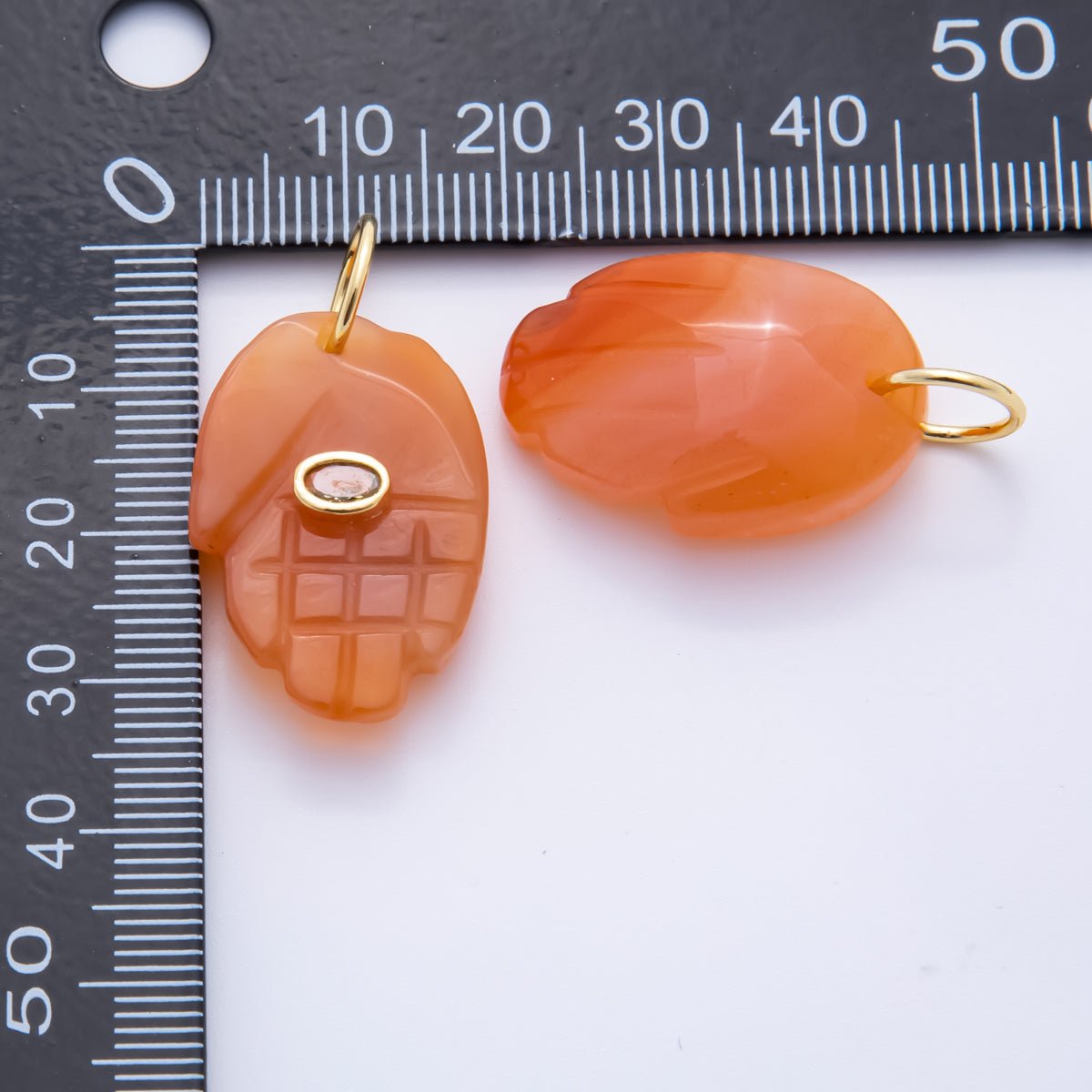 18K Gold Filled 34mm Opal, Ruffle, Carnelian Sacred Hand Palm All - seeing Eye Carving Hand Gemstone Charm | AH887 - AH889 - DLUXCA