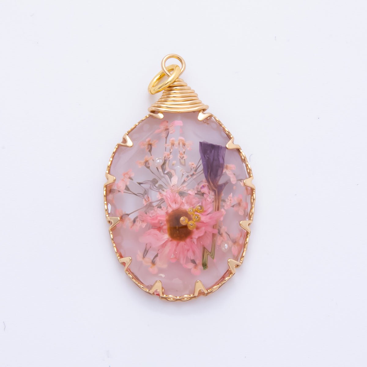 18K Gold Filled 34mm Resin Oval Dreamy Flower Charm | AH854 AH855 - DLUXCA