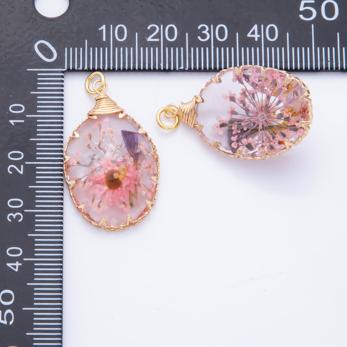 18K Gold Filled 34mm Resin Oval Dreamy Flower Charm | AH854 AH855 - DLUXCA