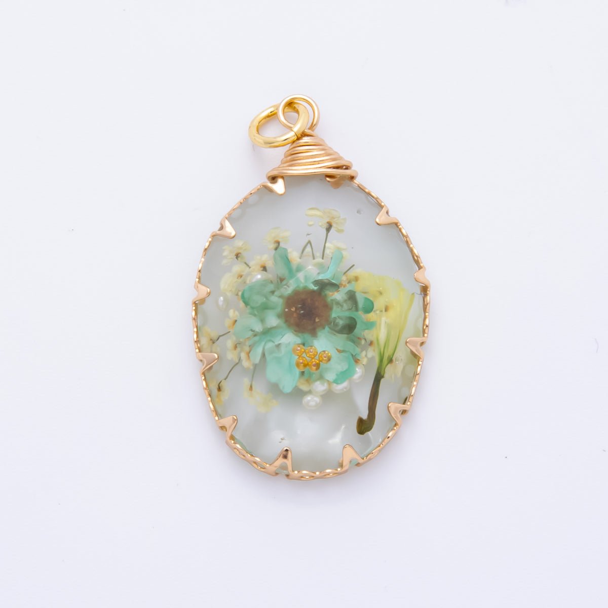 18K Gold Filled 34mm Resin Oval Dreamy Flower Charm | AH854 AH855 - DLUXCA