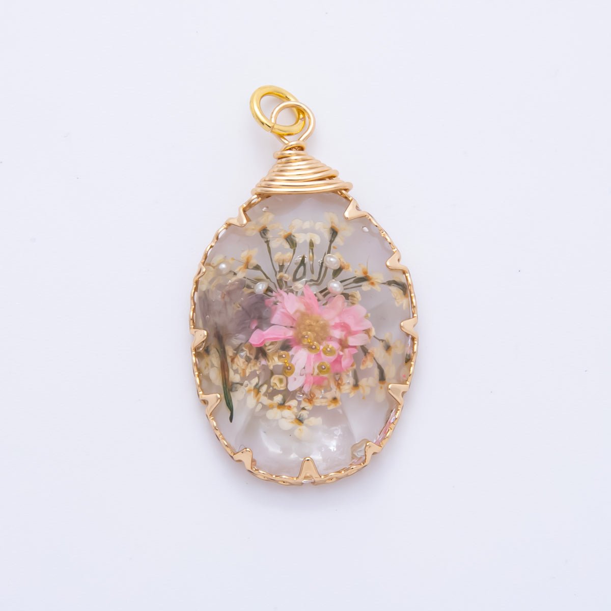18K Gold Filled 34mm Resin Oval Dreamy Flower Charm | AH854 AH855 - DLUXCA