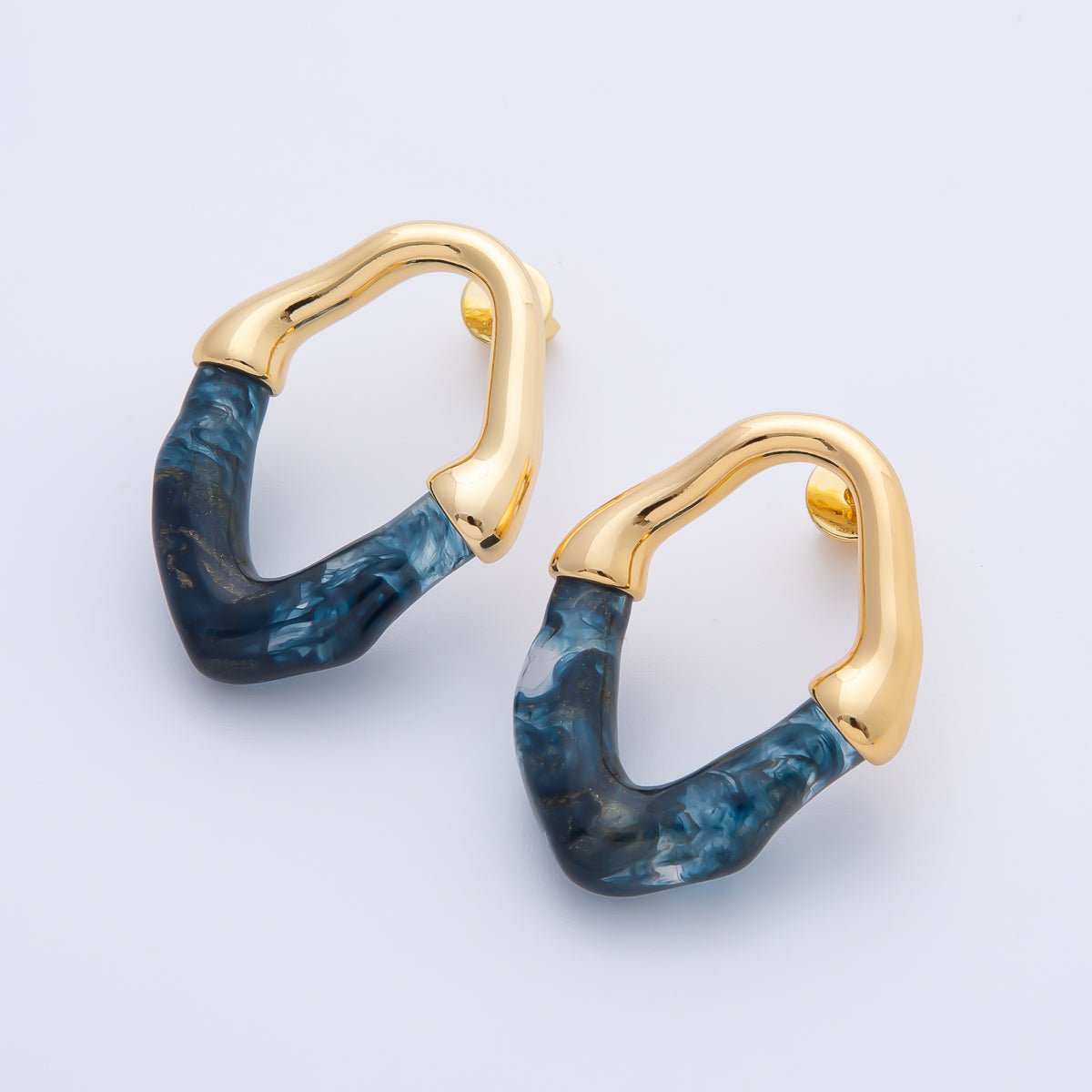 18K Gold Filled 34mm White, Black, Blue, Brown Resin Molten Oval Studs Earrings | AD1580 - AD1583 - DLUXCA