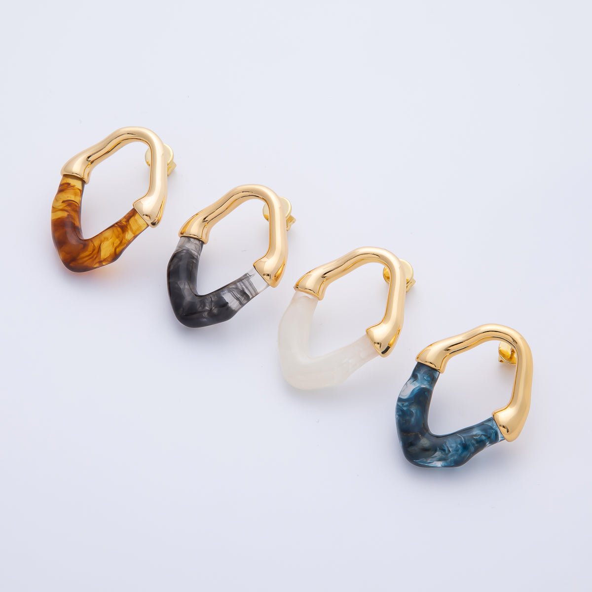 18K Gold Filled 34mm White, Black, Blue, Brown Resin Molten Oval Studs Earrings | AD1580 - AD1583 - DLUXCA