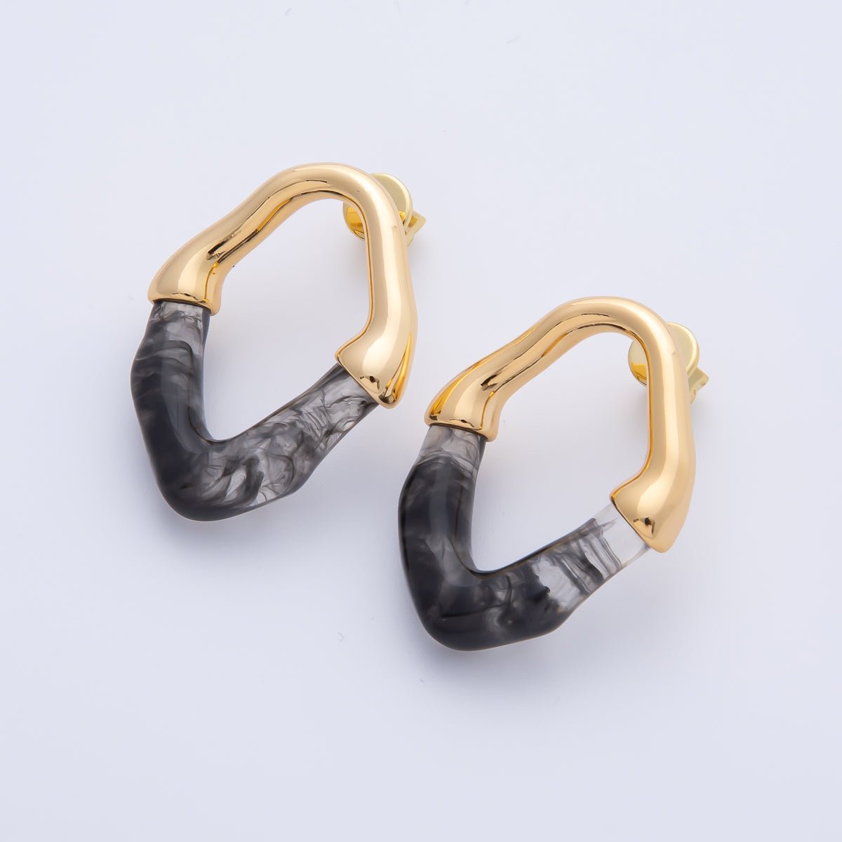 18K Gold Filled 34mm White, Black, Blue, Brown Resin Molten Oval Studs Earrings | AD1580 - AD1583 - DLUXCA