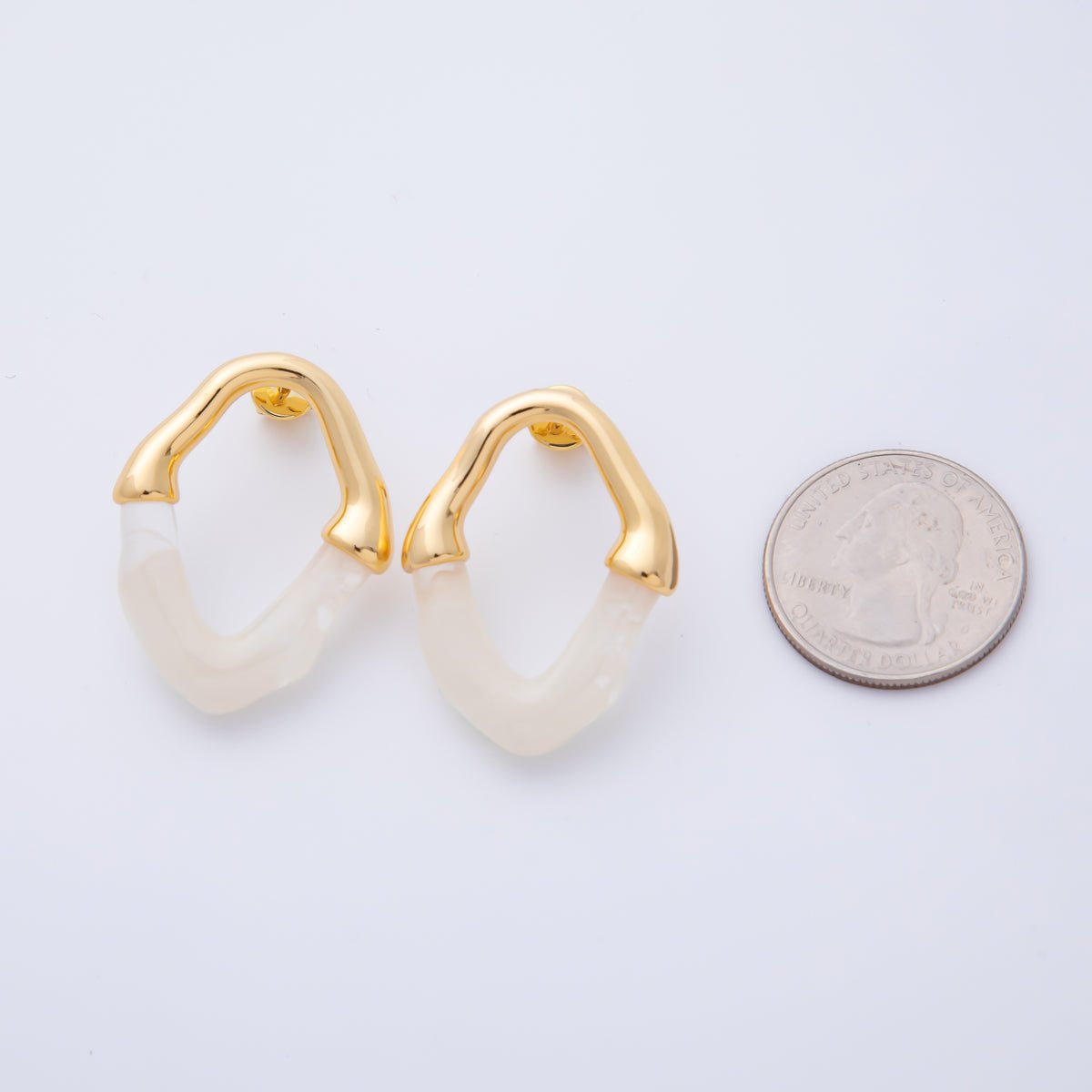 18K Gold Filled 34mm White, Black, Blue, Brown Resin Molten Oval Studs Earrings | AD1580 - AD1583 - DLUXCA