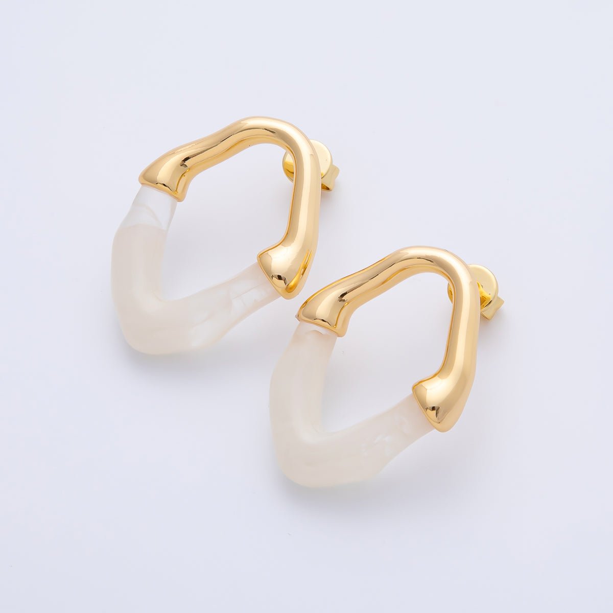 18K Gold Filled 34mm White, Black, Blue, Brown Resin Molten Oval Studs Earrings | AD1580 - AD1583 - DLUXCA