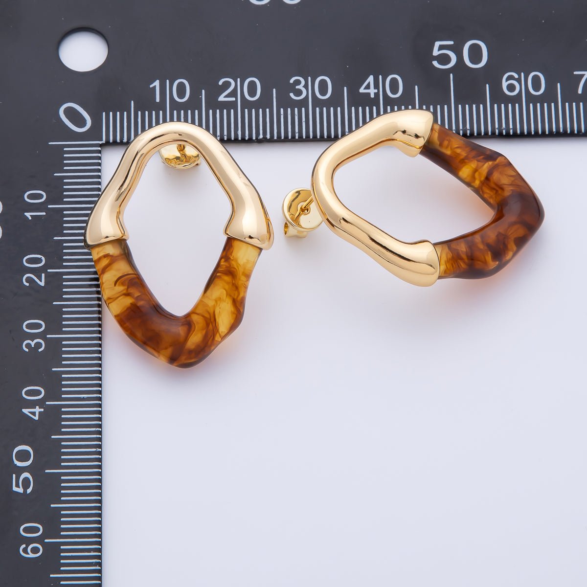 18K Gold Filled 34mm White, Black, Blue, Brown Resin Molten Oval Studs Earrings | AD1580 - AD1583 - DLUXCA