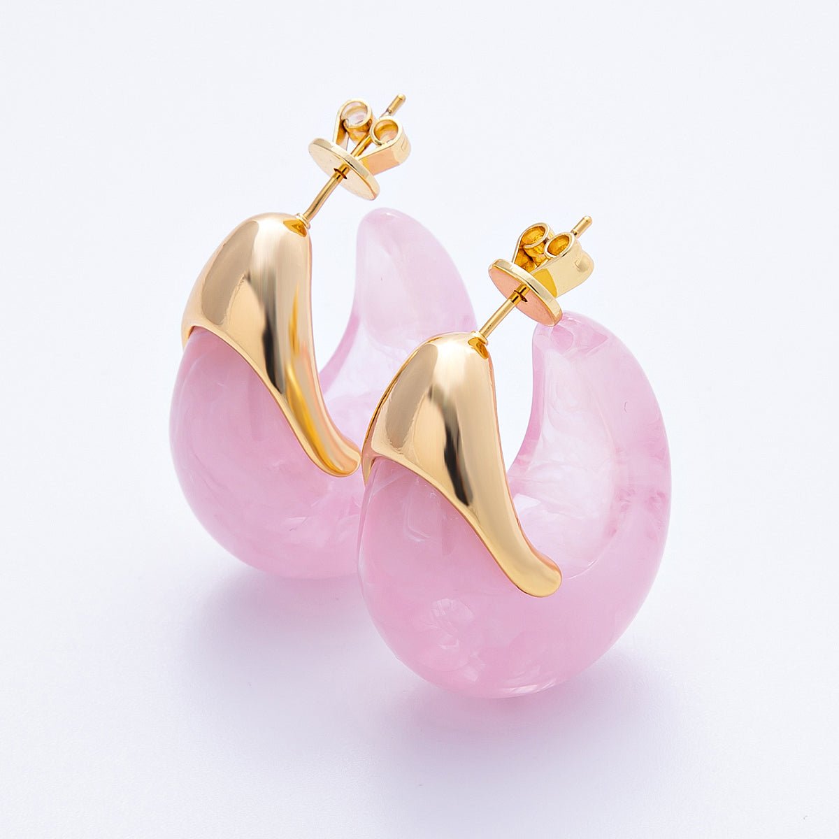 18K Gold Filled 35mm Blue, White, Brown Resin J - Shaped Hoop Earrings | AJ249 - AJ252 - DLUXCA