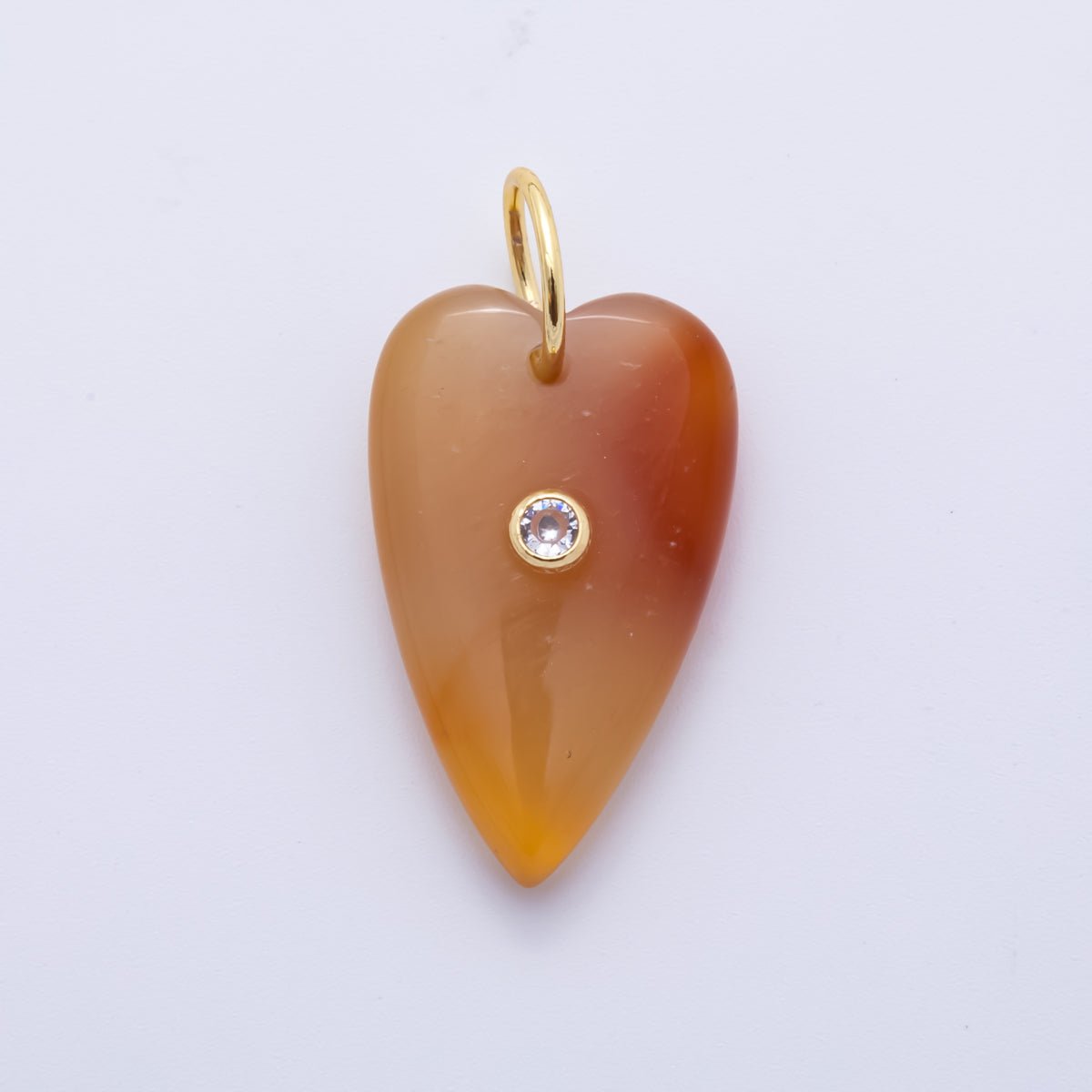 18K Gold Filled 35mm Carnelian, Aventurine, Quartz Long Heart Gemstone Charm | AH890 AH891 - DLUXCA