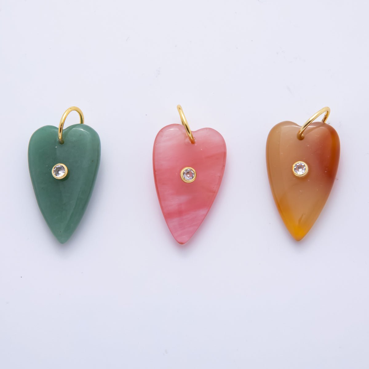 18K Gold Filled 35mm Carnelian, Aventurine, Quartz Long Heart Gemstone Charm | AH890 AH891 - DLUXCA