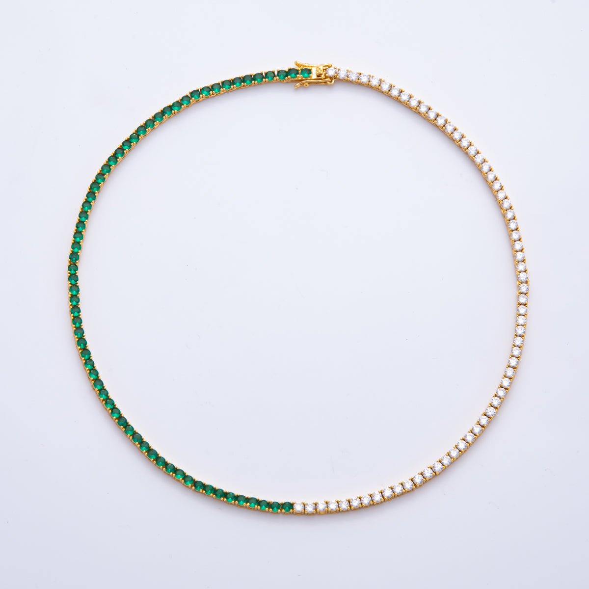 18K Gold Filled 3.5mm Green, Fuchsia CZ Half Clear Tennis Chain 16.5 Inch Necklace | WA - 3266 WA - 3267 - DLUXCA