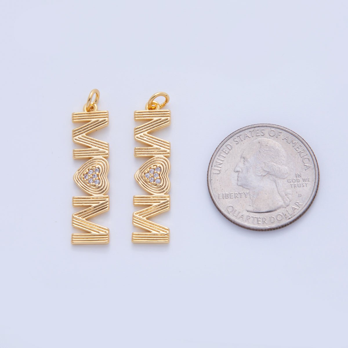 18K Gold Filled 35mm Micro Paved CZ Groovy Lined "MOM" Charm | AF348 - DLUXCA