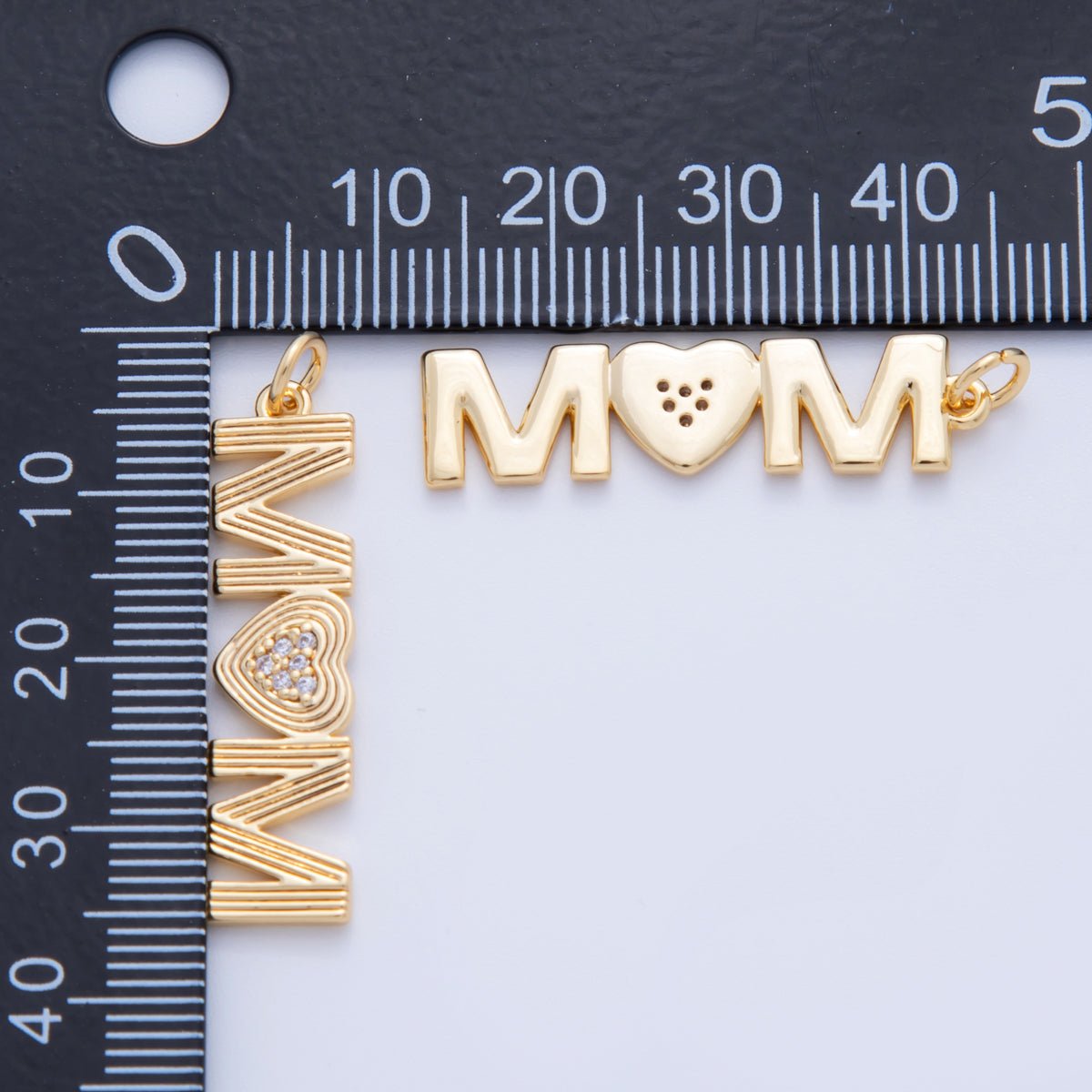 18K Gold Filled 35mm Micro Paved CZ Groovy Lined "MOM" Charm | AF348 - DLUXCA