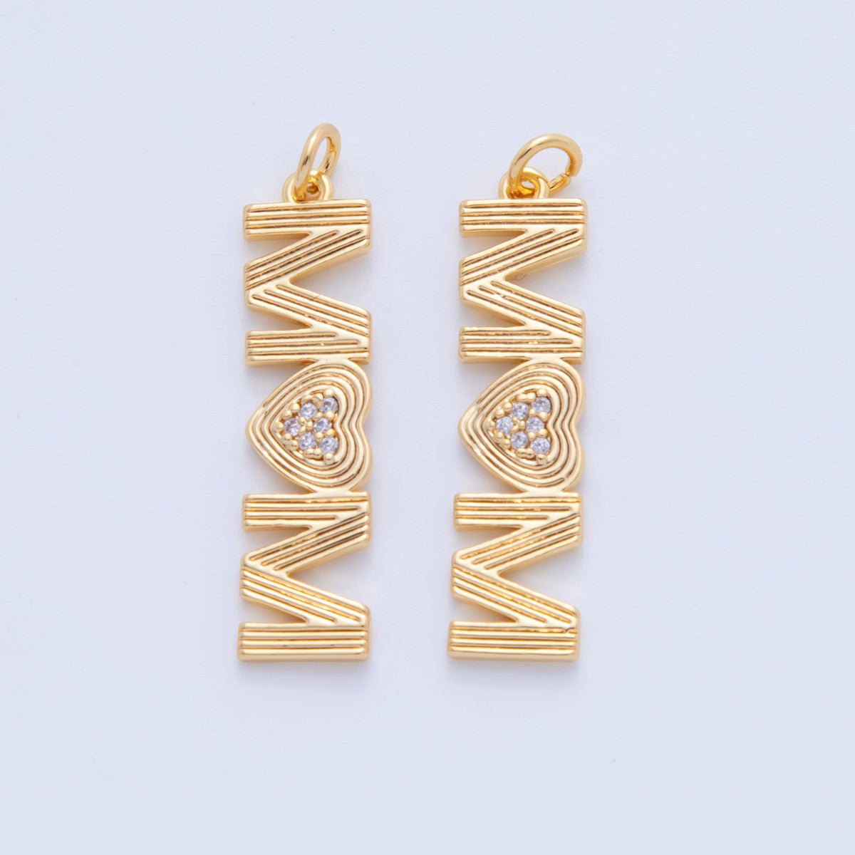 18K Gold Filled 35mm Micro Paved CZ Groovy Lined "MOM" Charm | AF348 - DLUXCA