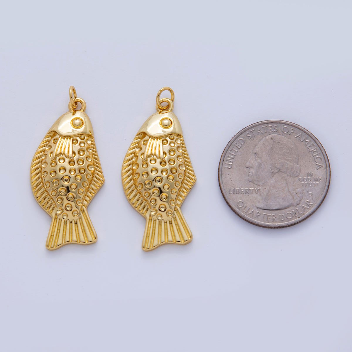 18K Gold Filled 35mm Multidimensional Textured Fish in Gold & Silver | AF329 - DLUXCA