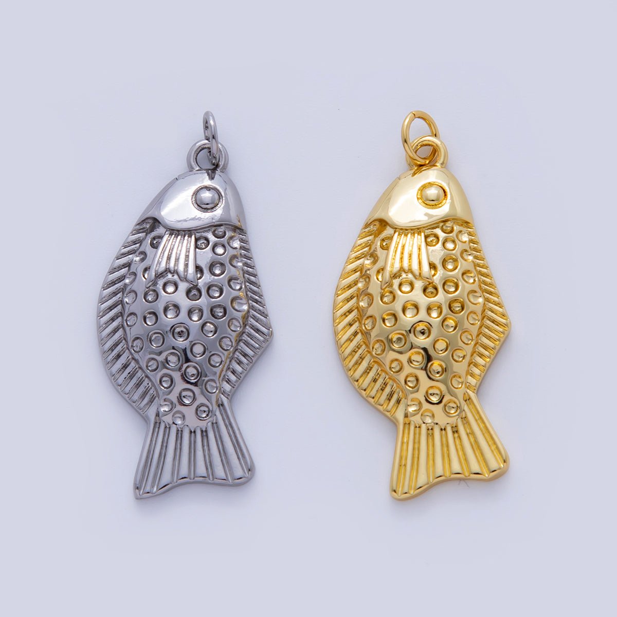 18K Gold Filled 35mm Multidimensional Textured Fish in Gold & Silver | AF329 - DLUXCA
